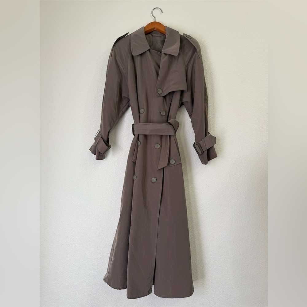 Terry Lewis Vintage Brown Olive Greenish Long Trench Coat Women’s Size Large